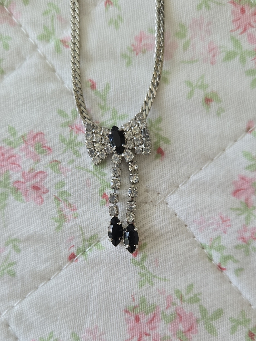 Silver Tone Necklace and Earring Set with Black and Clear Stones - Picture 2 of 9